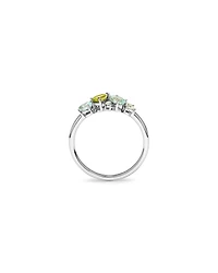 Péridot, topaze bleu ciel, améthyste verte et blanche en or blanc 10 carats