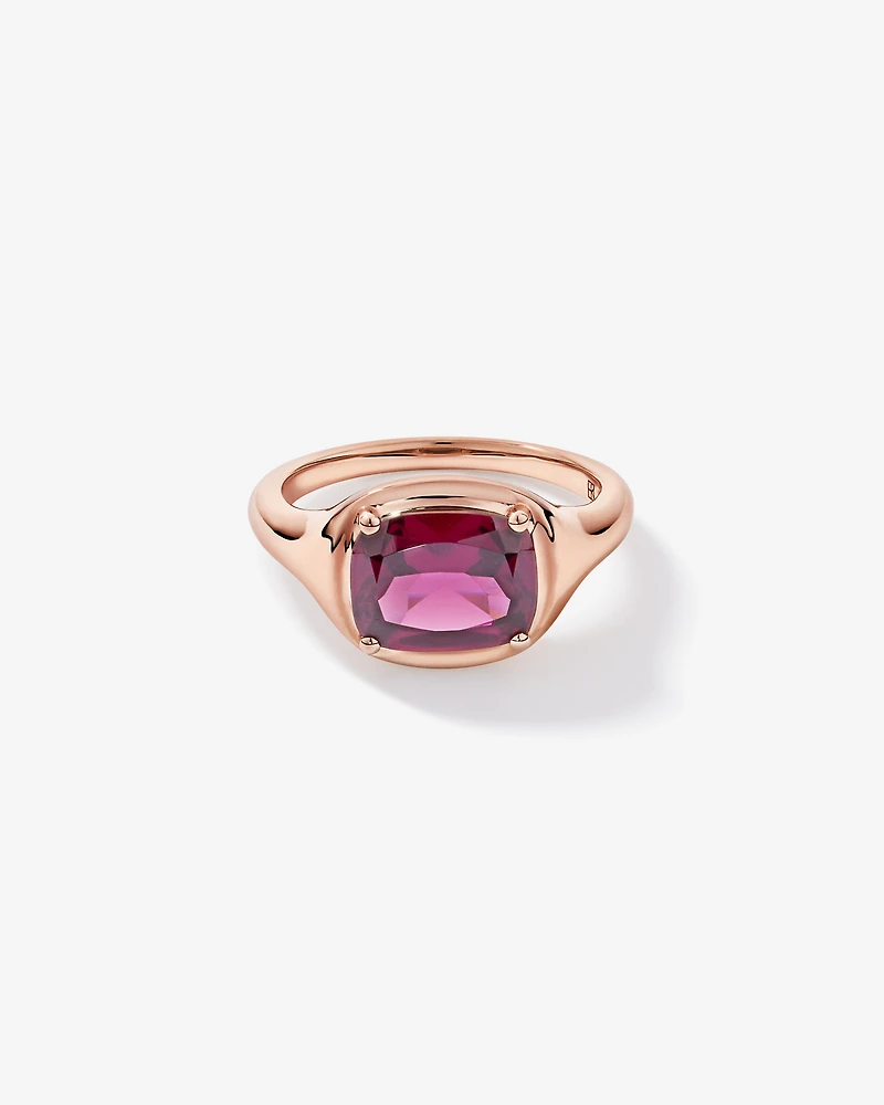 Elongated Cushion Cut Raspberry Rhodolite Garnet East-to-West Set Ring 10kt Rose Gold