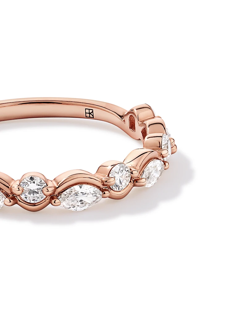 0.43TW Marquise and Round Brilliant Diamond Twist Wedding Ring 14kt Rose Gold