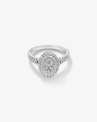 0.65 Carat TW Oval Shaped Cluster Halo Diamond Ring in 10kt White Gold