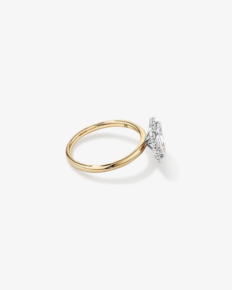 Bague De Fiançailles Halo En Diamant Laboratoire Taille Émeraude 1,46 Carat Poids Total Or Jaune Et Blanc 14 Carats
