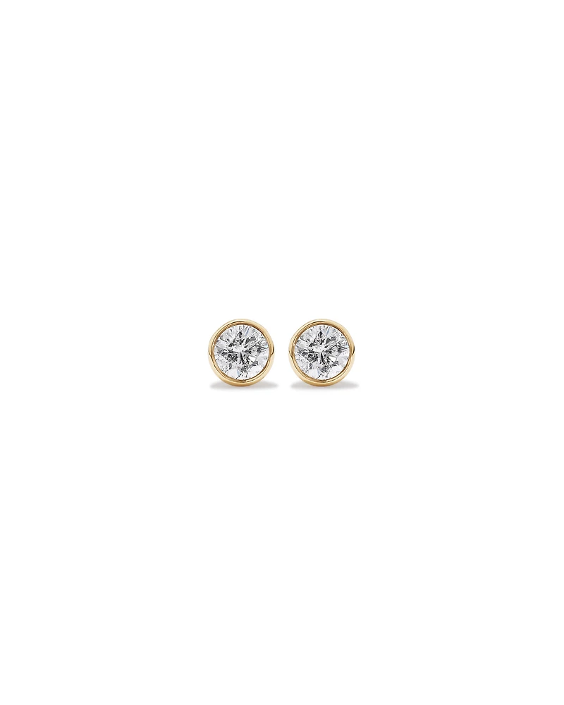 0.25 Carat TW Round Brilliant Diamond Solitaire Bezel Set Stud Earrings in 18kt Yellow Gold