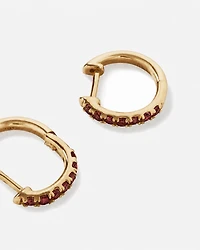 Garnet Huggie Hoop Earrings in 10kt Yellow Gold
