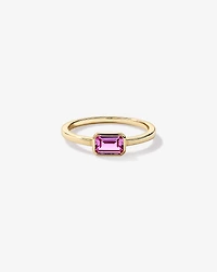 Emerald Cut Pink Created Sapphire East-to-West Set Bezel Ring 10kt Yellow Gold