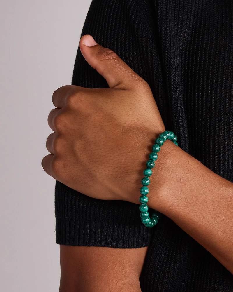 Green Malachite Gemstone Bead Bracelet in Sterling Silver