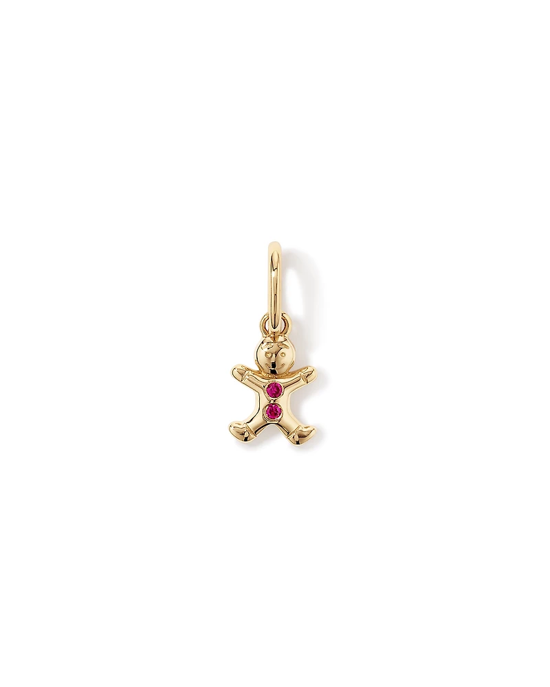Gingerbread Pendant with Round Created Rubies in 10kt Yellow Gold