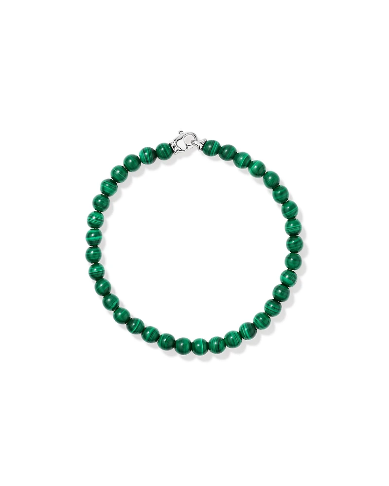 21cm Malachite Bead Bracelet in Sterling Silver