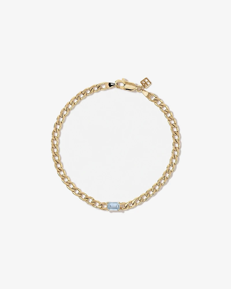 Bracelet gourmette Aigue-marine en or jaune 10 ct