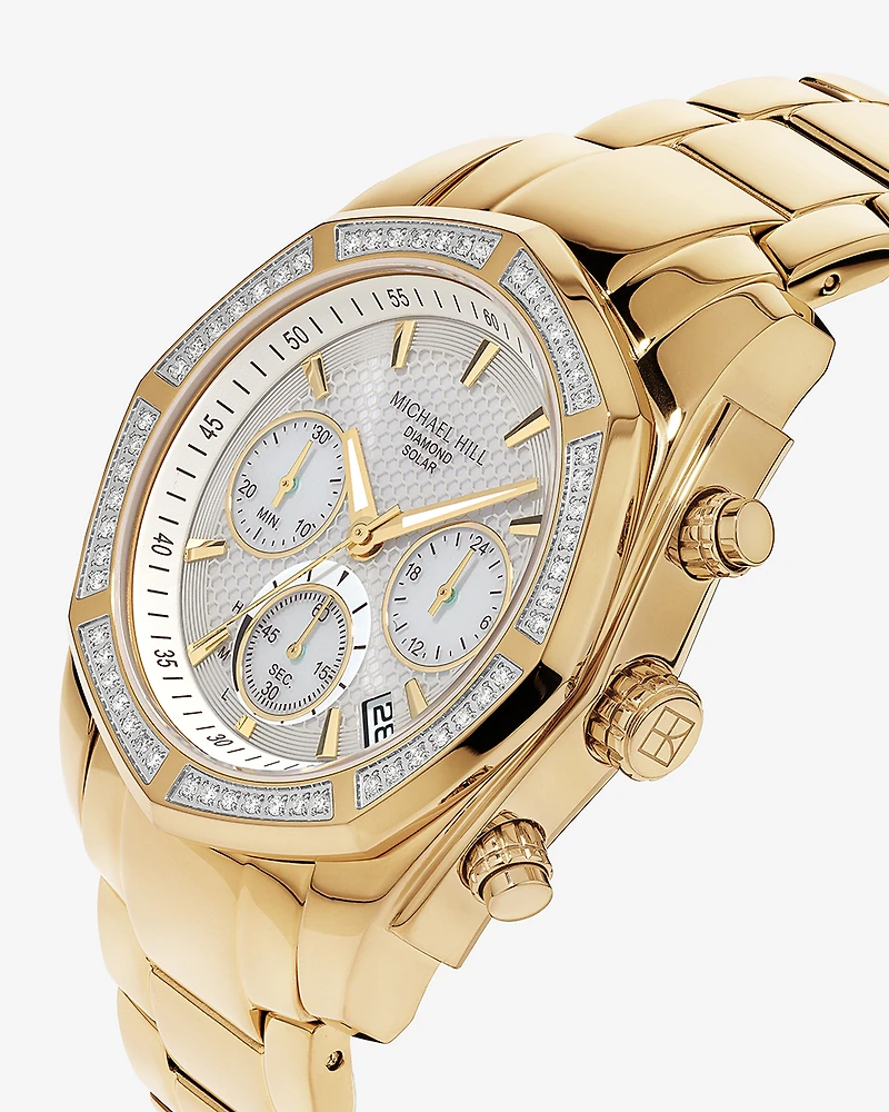 Men's Solar Chronograph Watch with 0.50 Carat TW Diamonds in Gold-Tone Stainless Steel