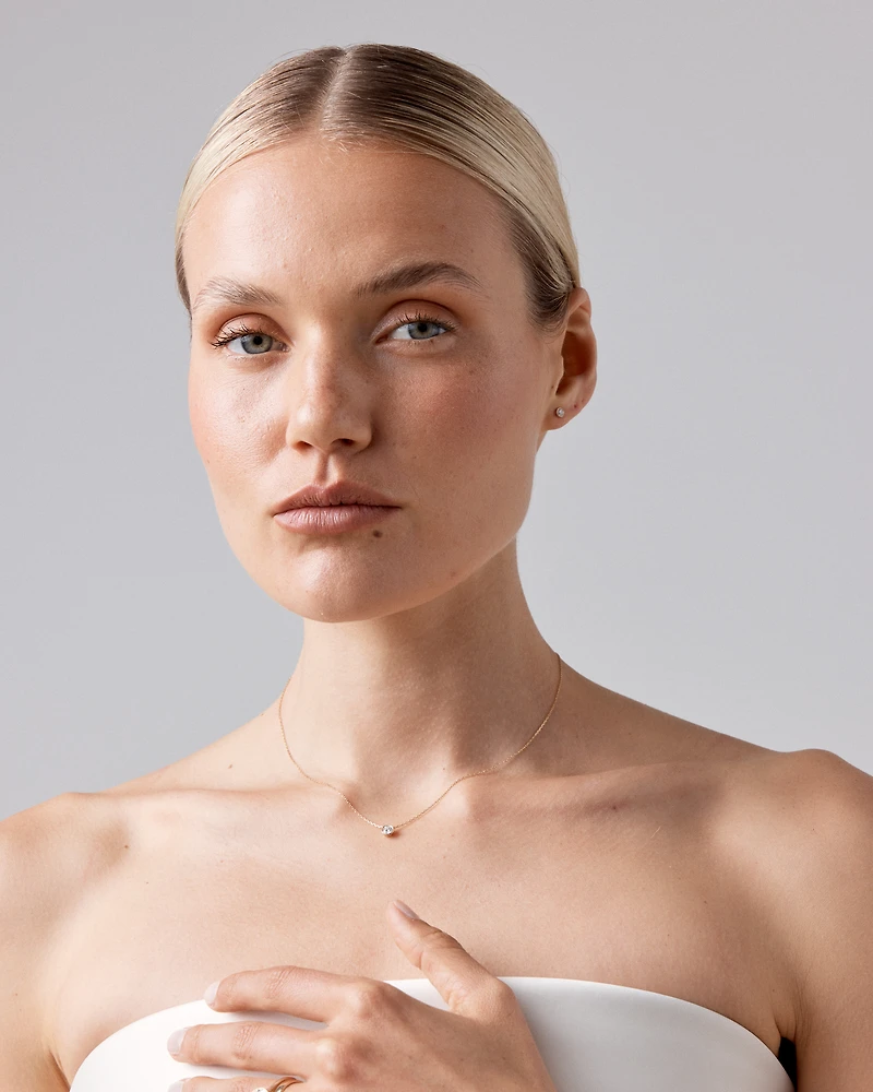 0.25 Carat TW Round Brilliant Diamond Solitaire Bezel Set Stud Earrings 18kt White Gold