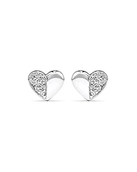 Boucles d'oreilles clous Cœur pavé avec zircone cubique en argent sterling
