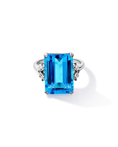 Emerald Cut Swiss Blue Topaz & 0.08 Carat TW Diamond Ring 10kt Gold
