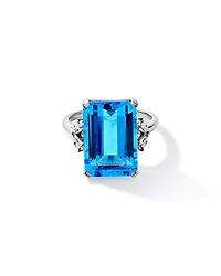 Emerald Cut Swiss Blue Topaz & 0.08 Carat TW Diamond Ring 10kt Gold