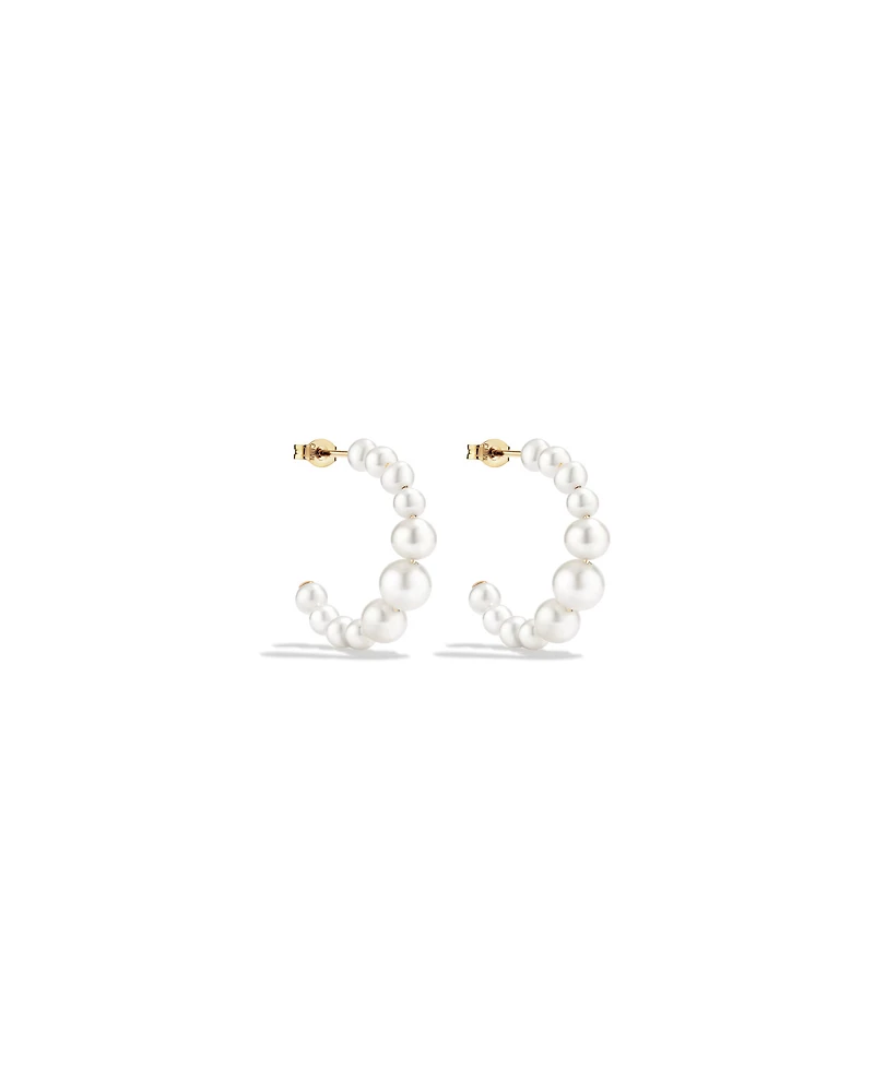 Huggie Earrings with Cultured Freshwater Pearls in 10kt Yellow Gold