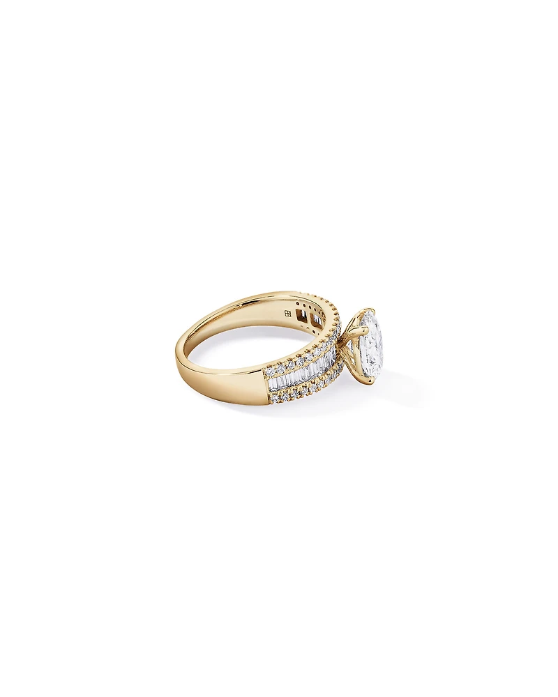 2.21 Carat TW Oval and Baguette Laboratory-Grown Side Accent Diamond Ring 14kt Yellow Gold