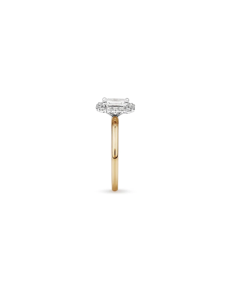 1.46 Carat TW Emerald Cut Laboratory-Grown Diamond Halo Engagement Ring 14kt Yellow and White Gold