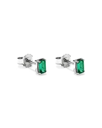 Emerald-Cut Created Emerald Stud Earrings in Sterling Silver