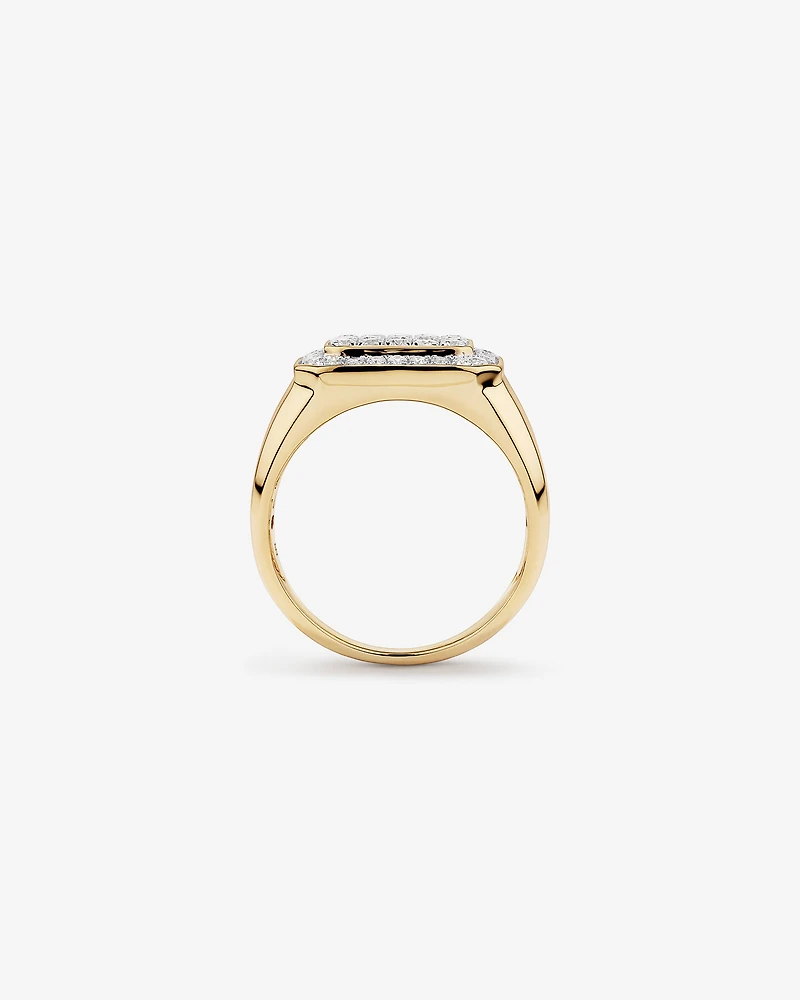 1.00 Carat TW Round Brilliant Diamond Pave Men's Signet Ring in 10kt Yellow Gold