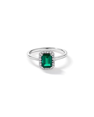 Created Emerald & 0.10TW Laboratory-Grown Diamond Halo Ring 10kt Yellow Gold and Rhodium