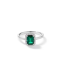 Created Emerald & 0.10TW Laboratory-Grown Diamond Halo Ring 10kt Yellow Gold and Rhodium