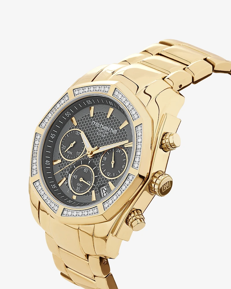 Men's Solar Chronograph Watch with 0.50 Carat TW of Diamonds in Gold Tone Stainless Steel