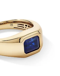 Bezel Set Created Blue Sapphire Solitaire Men's Ring 10kt Yellow Gold