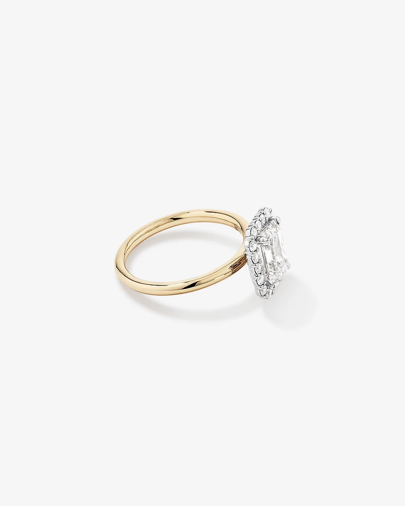 2.34 Carat TW Emerald Cut Laboratory-Grown Diamond Halo Engagement Ring in 14kt Yellow Gold