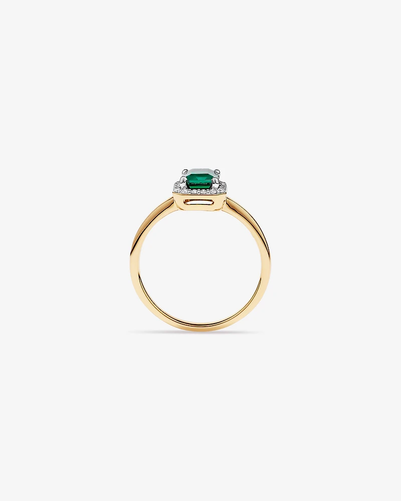 Création de la bague halo en diamant émeraude & 0.10TW cultivée laboratoire or jaune 10 carats et Rhodium
