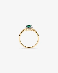 Création de la bague halo en diamant émeraude & 0.10TW cultivée laboratoire or jaune 10 carats et Rhodium
