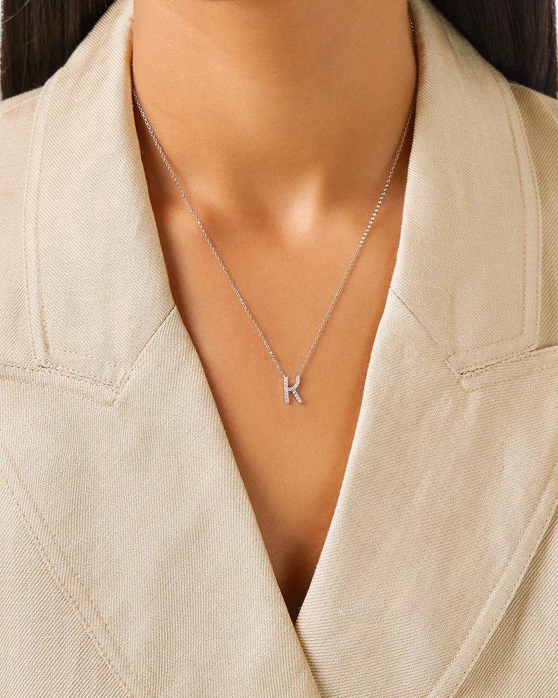 K' Initial necklace with 0.10 Carat TW of Diamonds in 10kt White Gold