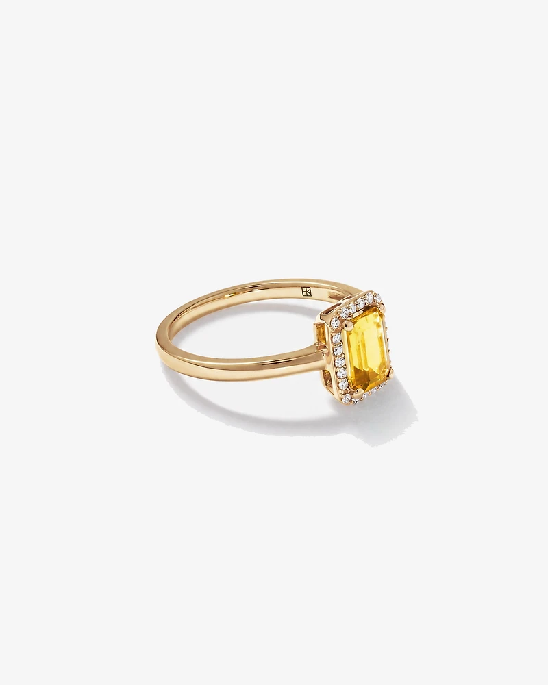 Emerald Cut Citrine and Diamond Halo Ring 10kt Yellow Gold