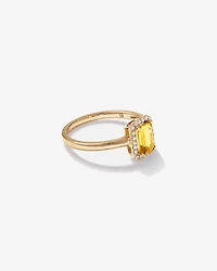 Emerald Cut Citrine and Diamond Halo Ring 10kt Yellow Gold