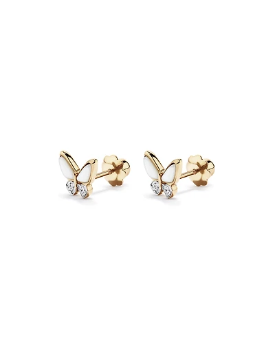 Boucles d’oreilles en forme de papillon en nacre de nacre pour enfants en or jaune 10 kt