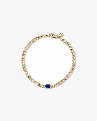 Created Sapphire Curb Link Bracelet in 10kt Yellow Gold