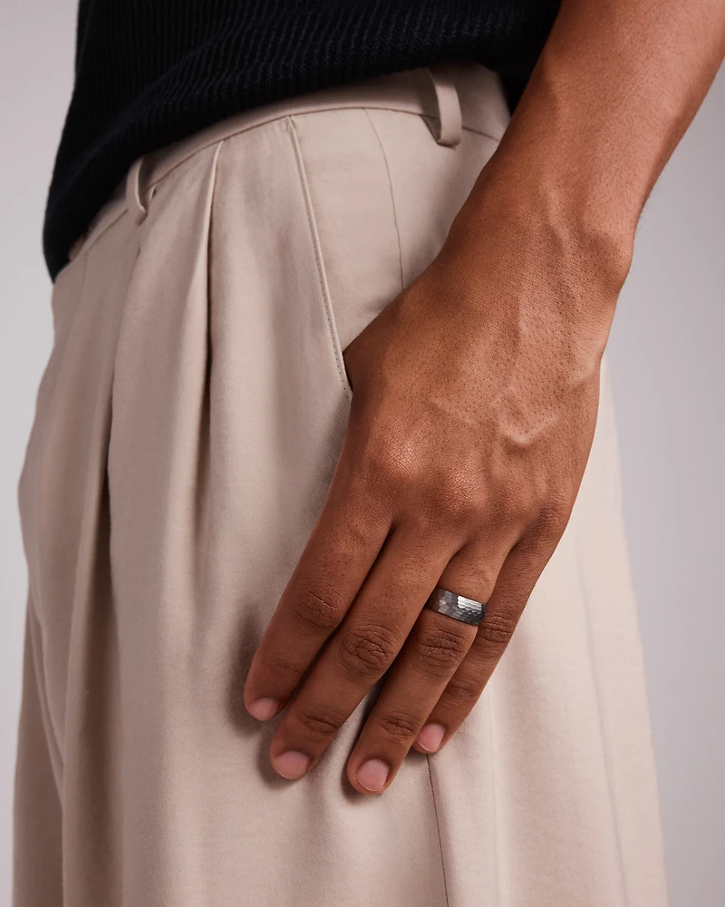 8mm Hammered Wedding Band in Tungsten