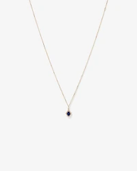 Pear Cut Created Sapphire and Diamond Halo Pendant Necklace in 10kt Yellow Gold