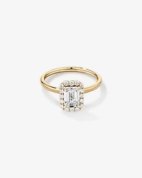 1.46 Carat TW Emerald Cut Laboratory-Grown Diamond Halo Engagement Ring in 14kt Yellow and White Gold