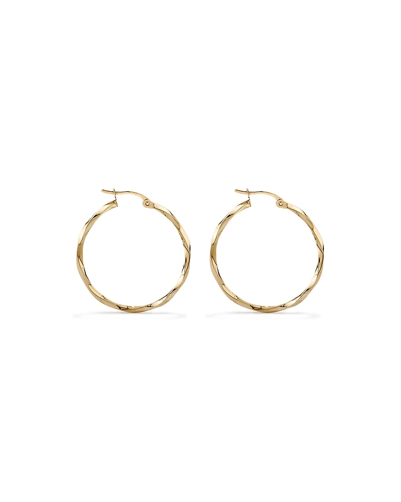 28mm Square Twist Hoop Earrings in 10kt Yellow Gold