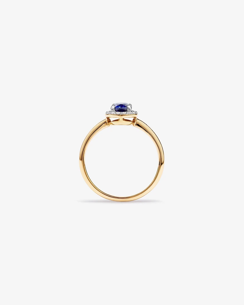 Created Sapphire & 0.10 Carat TW Laboratory-Grown Diamond Halo Ring 10kt Yellow Gold and Rhodium