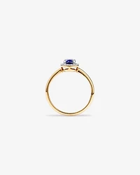 Created Sapphire & 0.10 Carat TW Laboratory-Grown Diamond Halo Ring 10kt Yellow Gold and Rhodium