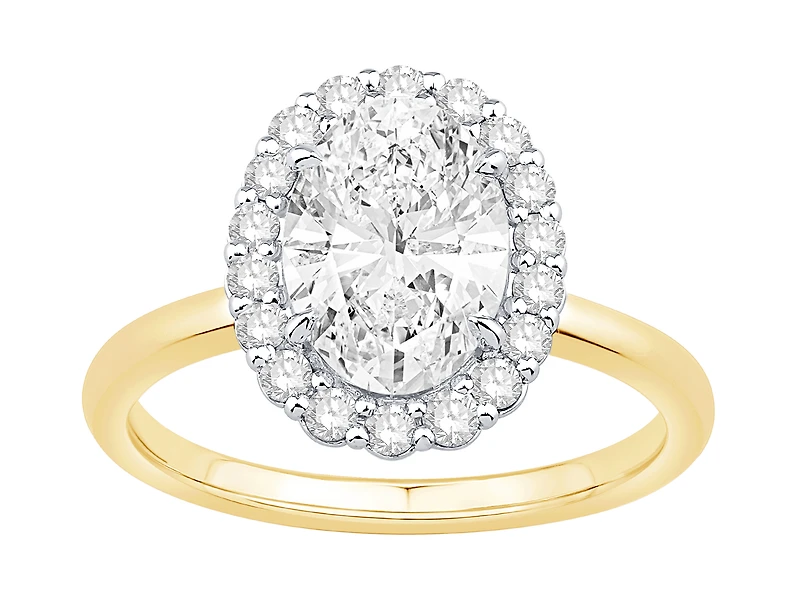 2.34 Carat TW Oval Cut Laboratory-Grown Diamond Halo Engagement Ring 14kt Yellow and White Gold