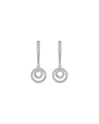 Fine Double Circle Diamond Drop Huggie Earrings in Sterling Silver