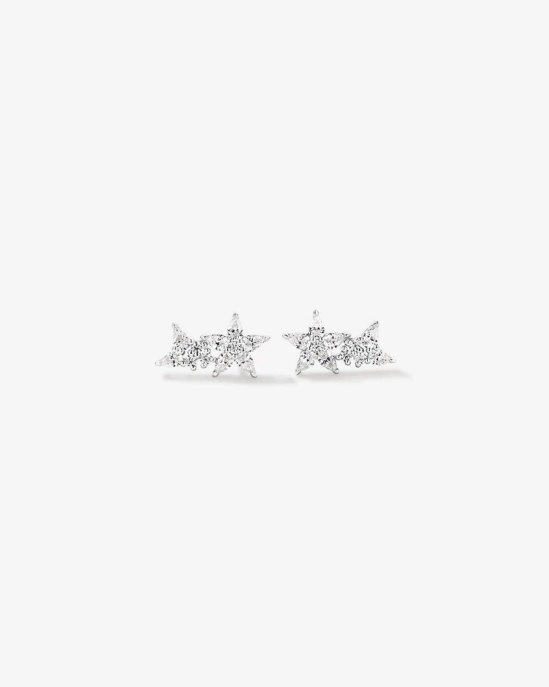 Floral Detachable Stud Earrings with Cubic Zirconia in Sterling Silver