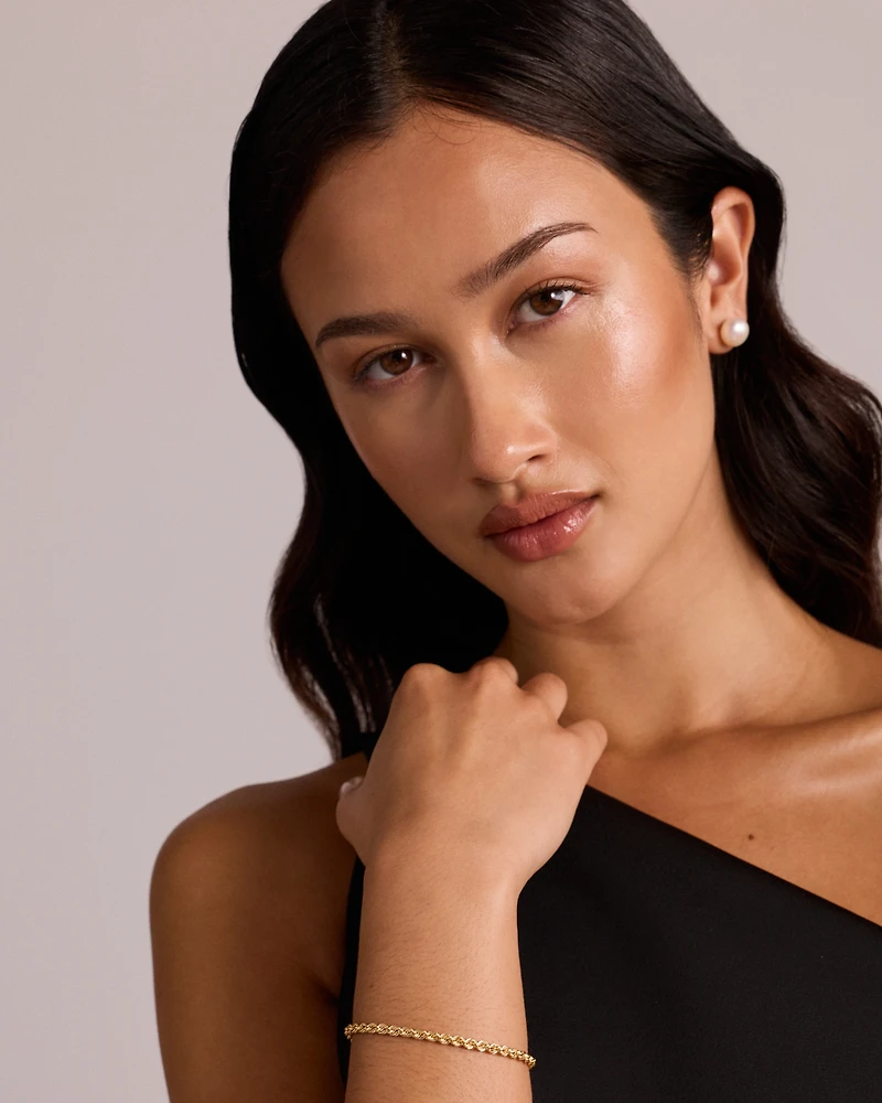 10.5-11mm Button Cultured Freshwater Pearl Stud Earrings in 10kt Yellow Gold