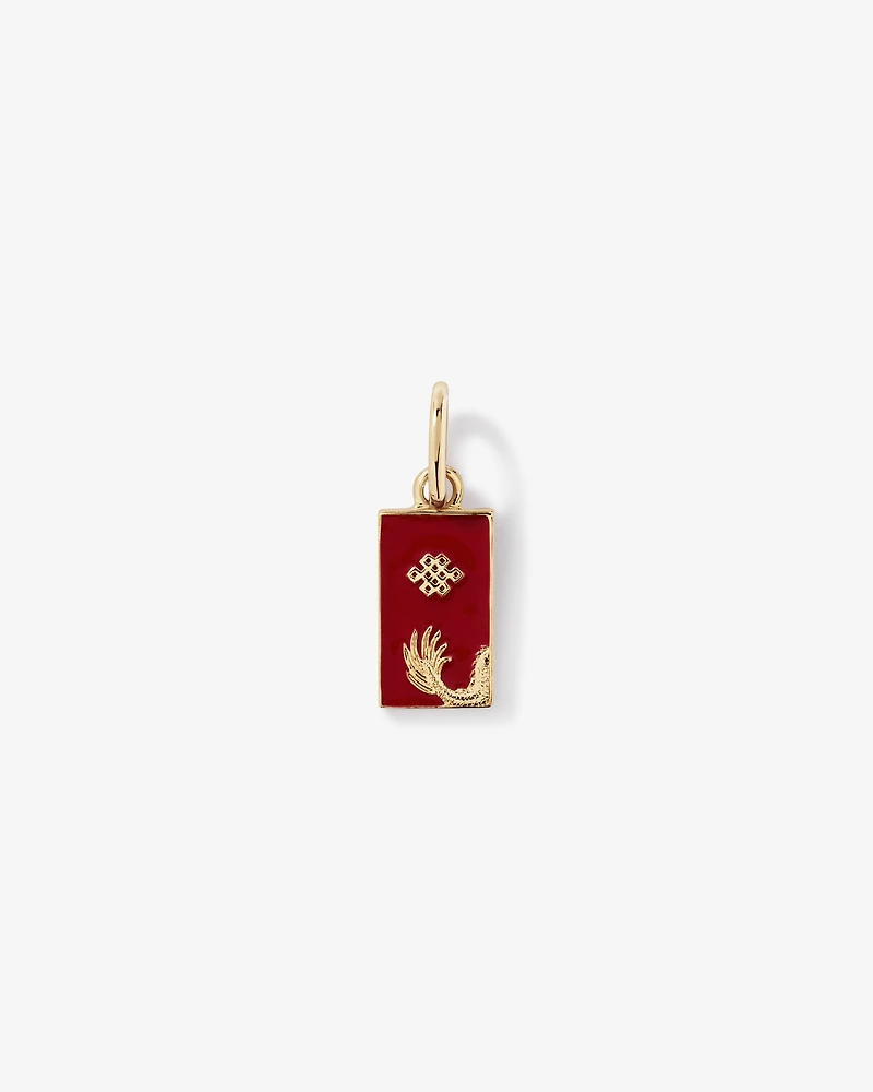 Lucky Money Pendant in 10kt Yellow Gold with Red Enamel