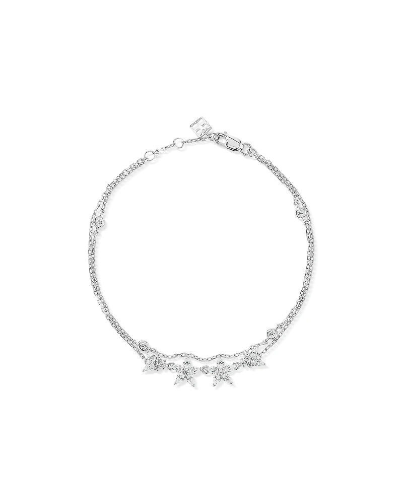 19cm (7.4") Double Floral Bracelet with Cubic Zirconia in Sterling Silver