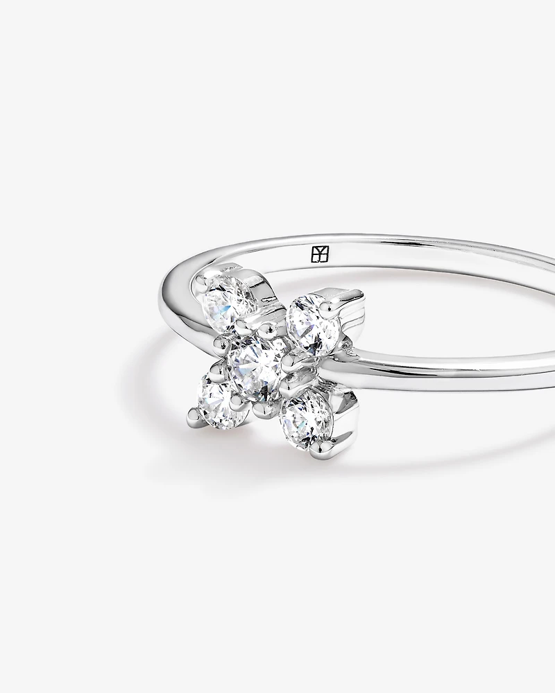 Bague florale en oxyde de zirconium argent sterling