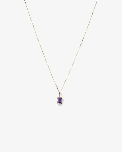 Emerald Cut Amethyst and Diamond Halo Pendant with Chain in 10kt Yellow Gold