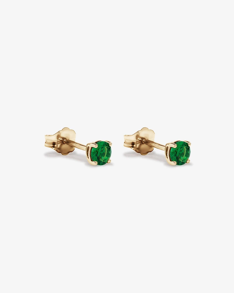 Stud Earrings with Green Created Emerald in 10kt Yellow Gold
