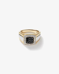Bague en or blanc et jaune 10 K à diamants blancs et noirs rehaussés totalisant 0,75 ct pour homme
